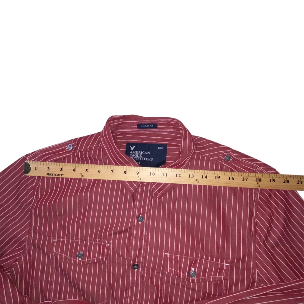 AMERICAN EAGLE Men’s XL Vintage Fit Red White Stripe Button Down Shirt - Picture 5 of 12